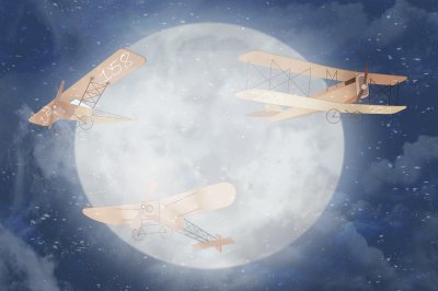Fototapete Drei Flugzeuge vor dem Mond