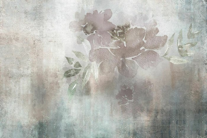 Fototapete Aquarell mit Blüte auf Beton