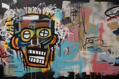 Fototapete Graffiti mit einem Gesicht an einer alten Wand