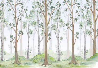 Fototapete Bäume im Wald Aquarell Landschaft