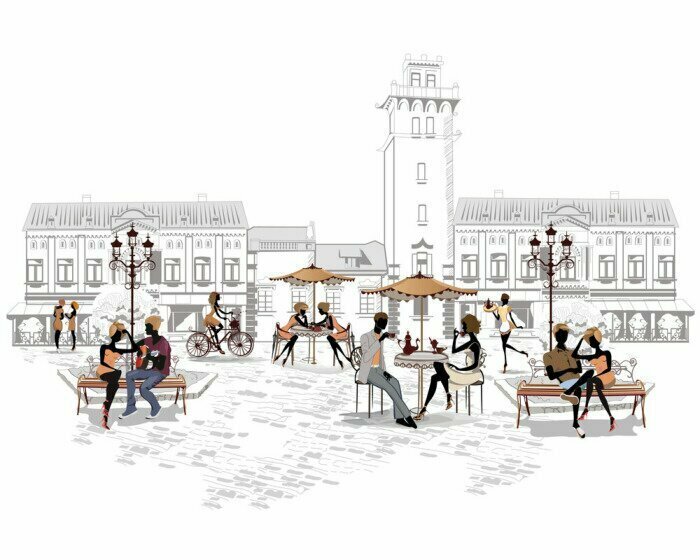 Fototapete Café-Garten in der Stadt