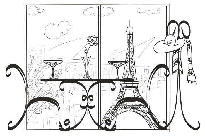 Fototapete Romantische Skizze von Paris in einer städtischen Landschaft