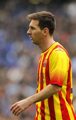Fototapete Messi in Barcelona-Farben