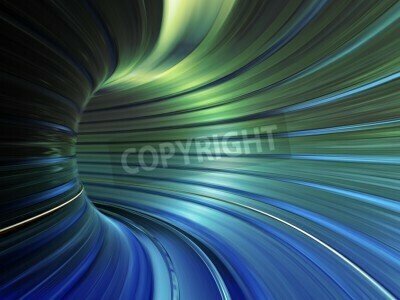 Fototapete Grün-blauer Tunnel 3D