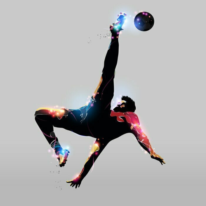 Sticker Grafik eines Fußballspielers auf grauem Hintergrund