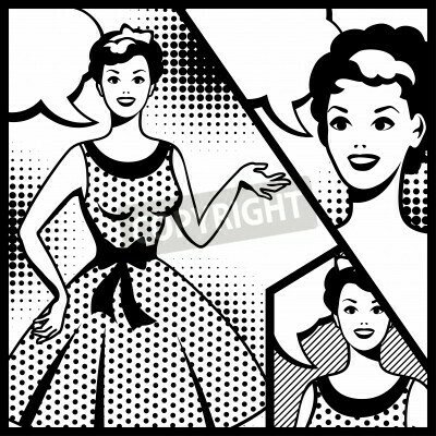 Fototapete Collage mit einer Frau im Pop-Art-Stil