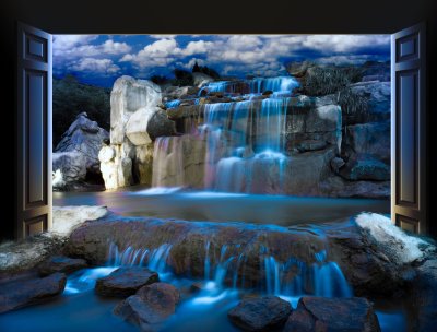 Fototapete Räumliche Ansicht des Wasserfalls