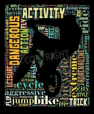 Fototapete Radfahrersilhouette auf dem Hintergrund der Inschriften