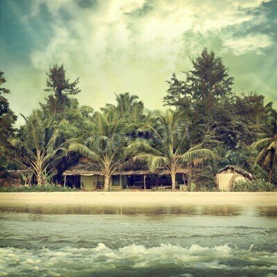 Fototapete Vintage-Blick vom Meer auf den Strand