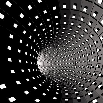 Fototapete Schwarz-weißer 3D-Tunnel mit geometrischem Raster