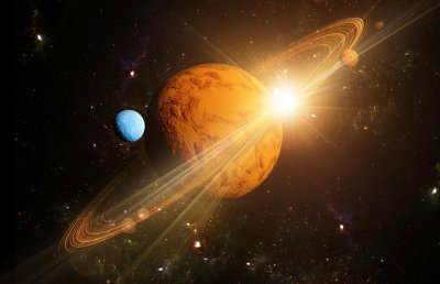 Fototapete Ein großer Planet mit einem Ring