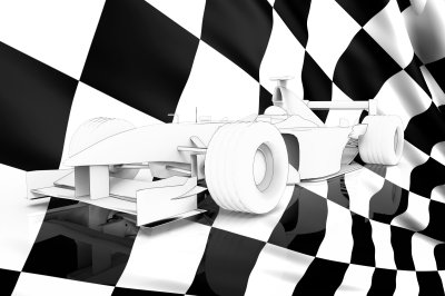 Fototapete Ein Rennwagen mit einer Flagge