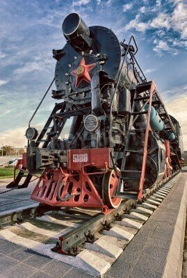 Fototapete Ausstellung mit altem Dampfzug