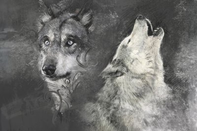 Fototapete Wölfe heulen zum Mond