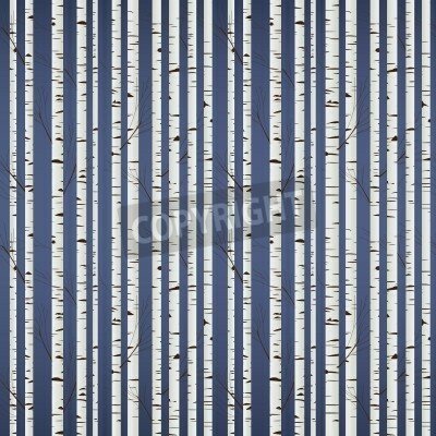 Fototapete Grafische Birken auf dunkelblauem Hintergrund