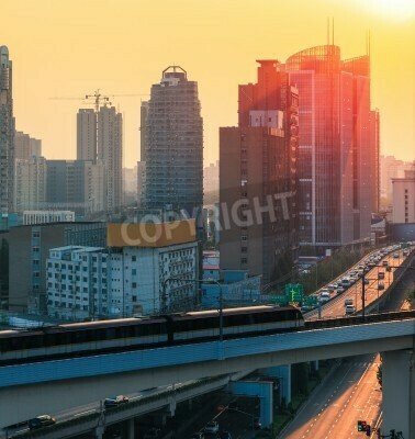 Fototapete Rasender Zug über Straßen
