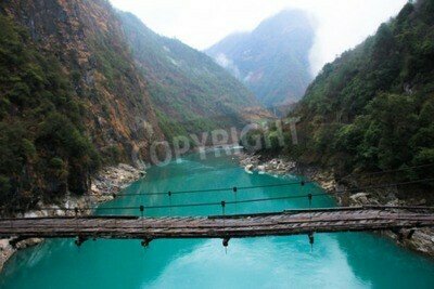 Fototapete Brücke Wald im Nebel