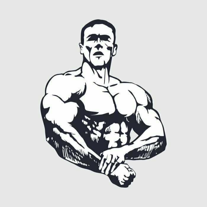 Sticker Eine Grafik mit der Silhouette eines Bodybuilders auf hellem Hintergrund