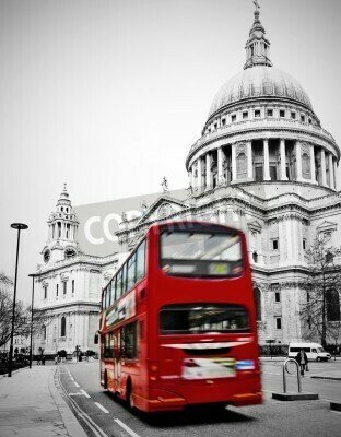 Poster Londoner roter Bus vor der Kathedrale