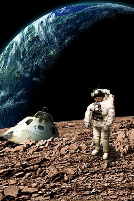 Sticker Kosmonaut auf einem fremden, felsigen Planeten