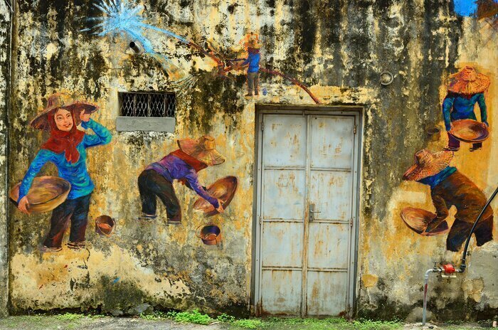 Fototapete Ein Wandgemälde an einem alten Gebäude in Malaysia