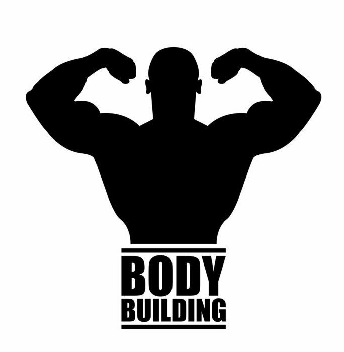 Sticker Eine Grafik mit der Silhouette eines Bodybuilders und dem Slogan Bodybuilding