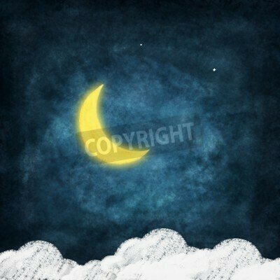 Fototapete Gezeichneter Mond und zwei Sterne