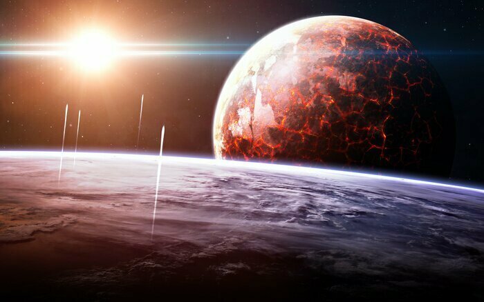 Fototapete Die Sonne und zwei Planeten