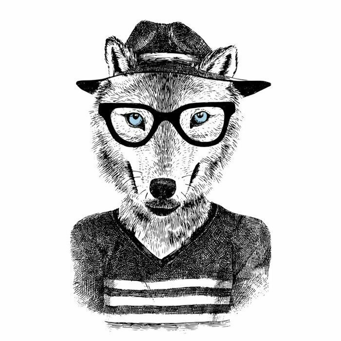 Sticker Angezogener Wolf