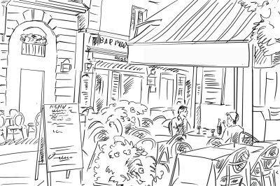 Fototapete Zeichnung von Männern in einem Restaurant