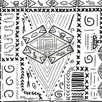 Fototapete Schwarz-weißes Muster afrikanisch