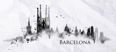 Fototapete Skyline von Barcelona in Aquarell