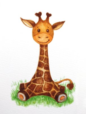 Sticker Kleine junge Giraffe im Gras