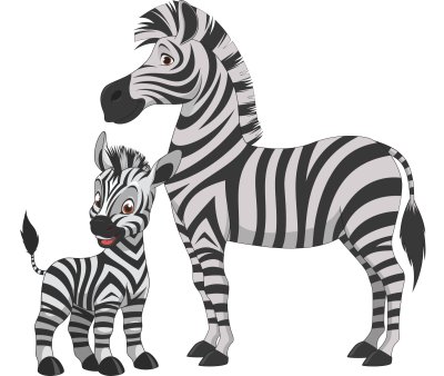 Sticker Lächeln eines Zebras  das neben seiner Mutter steht