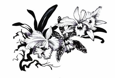 Sticker Vintage Blumen auf einer schwarz-weißen Illustration